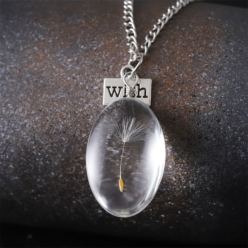 TEMU Delicate Dandelion Time Gem Necklace Heart-shaped Round Ovaldouble-sided Gem Crvstal Necklace For Women Girls