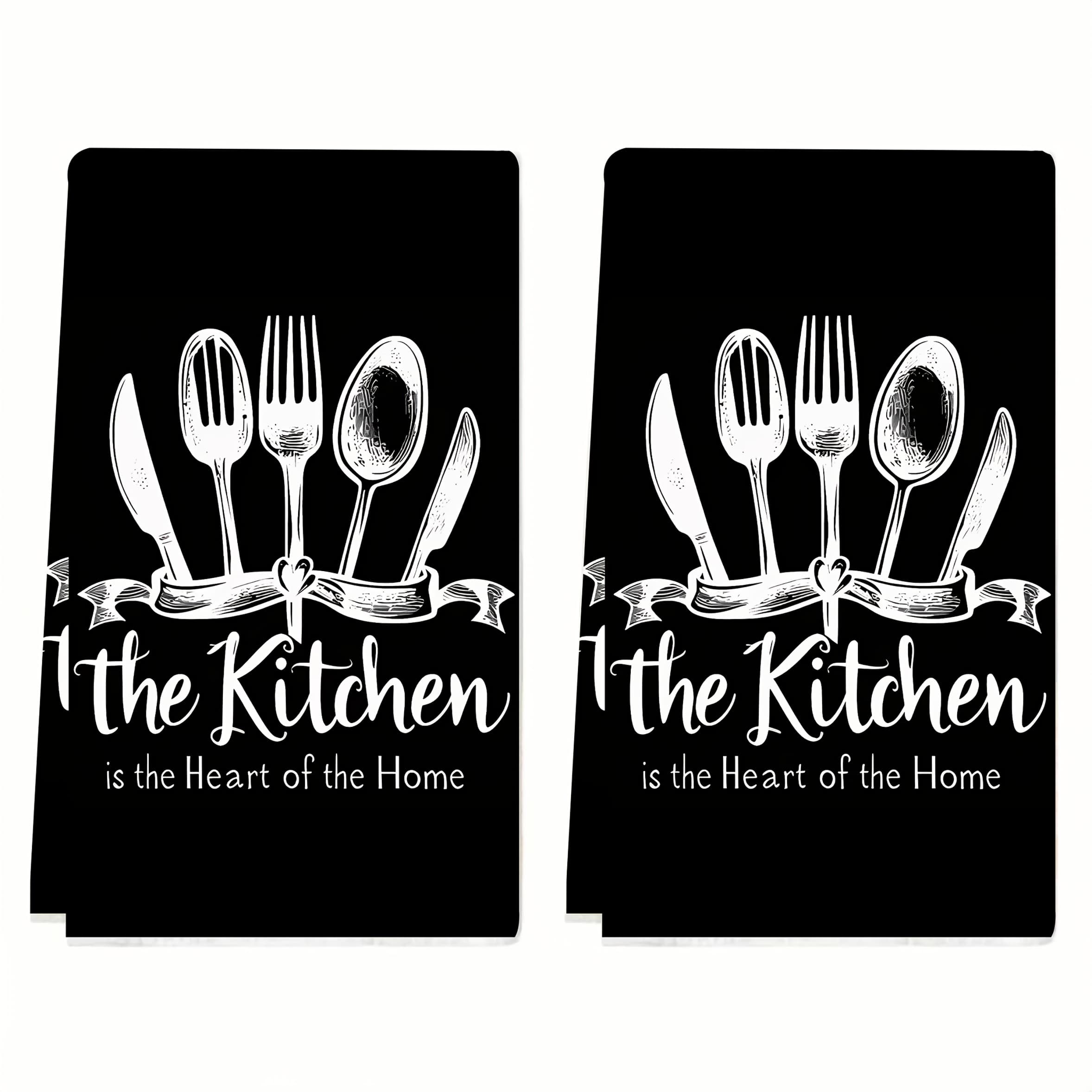 TEMU 2pcs Set Of Black Knife Kitchen Towels Dishcloths Hand Towels, Kitchen Decor Towels, Neighbor Gift, Sweet Housewarming Gift For , Mom Gift, Birthday Gift