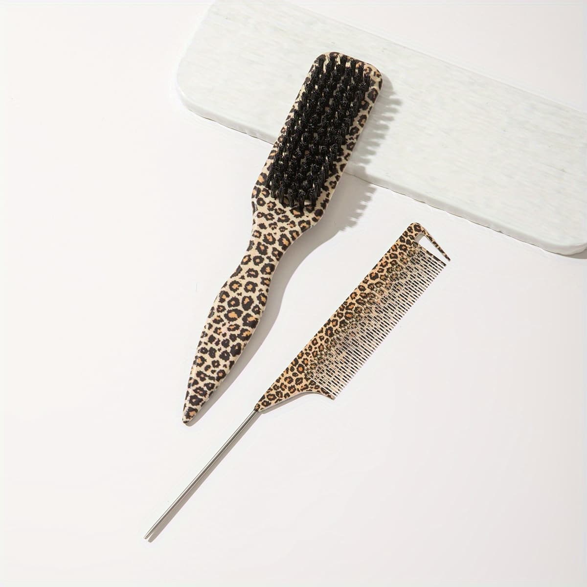 TEMU 2pcs Of Leopard-print Pointed-tail Styling Combs. The Wide Rat-tail Design Enables Precise Sectioning! Smooth Ponytails And , And Effortlessly Manage Flyaways And Hair Edges