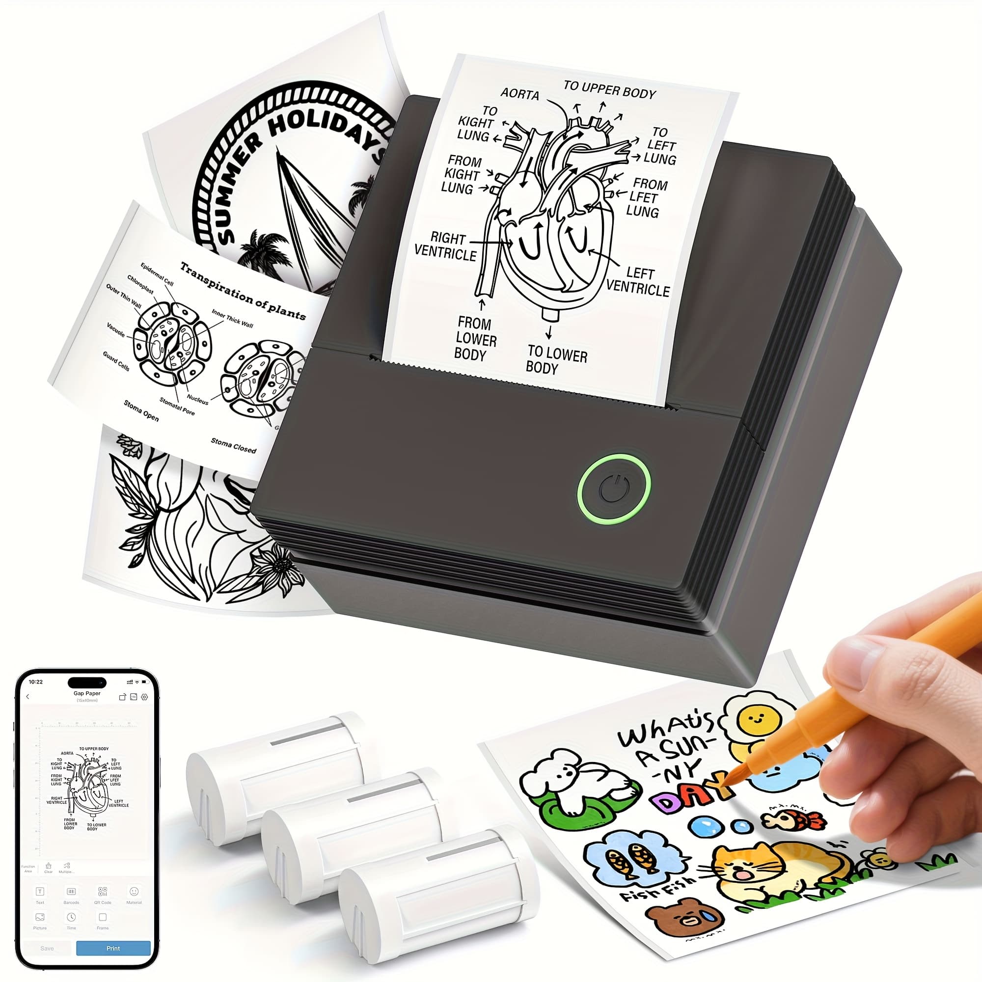 TEMU Pm230b With 1roll Paper/pm290b With 3rolls Paper Wireless Pocket Photo Printer, 2 In 1 Sticker & Photo Print, Portable Ink-free Mini Printer For Journaling, , Perfect Gift