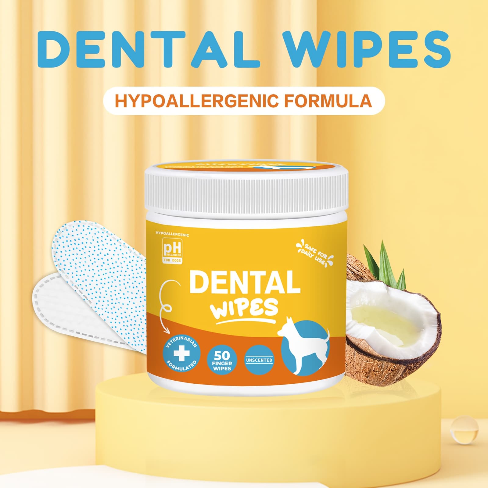 TEMU Dog Ear Cleaner Wipes | Finger Wipes For Dogs - Cleaning, Soothing, Deodorizing, Relief - Coconut Scent, Suitable For All Breed Sizes