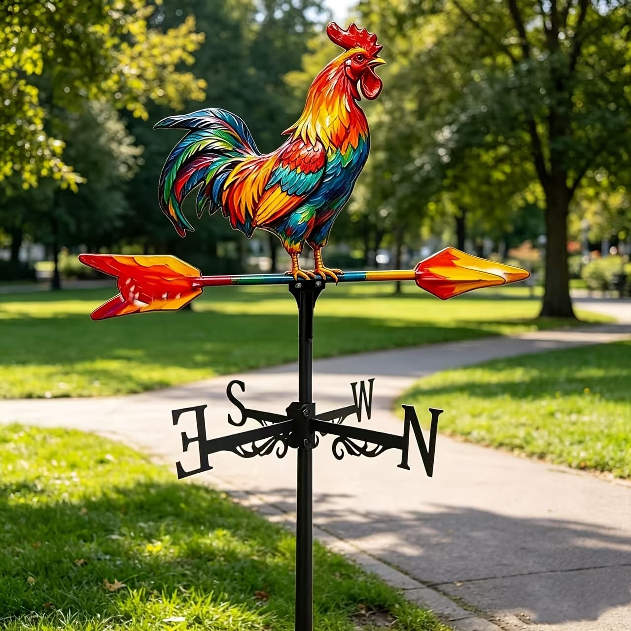 TEMU 1pc Of Colorful Rooster Vane, Farmhouse Fence Post/greenhouse Barn/park Roadside/ Universal, Outdoor Courtyard Decorations