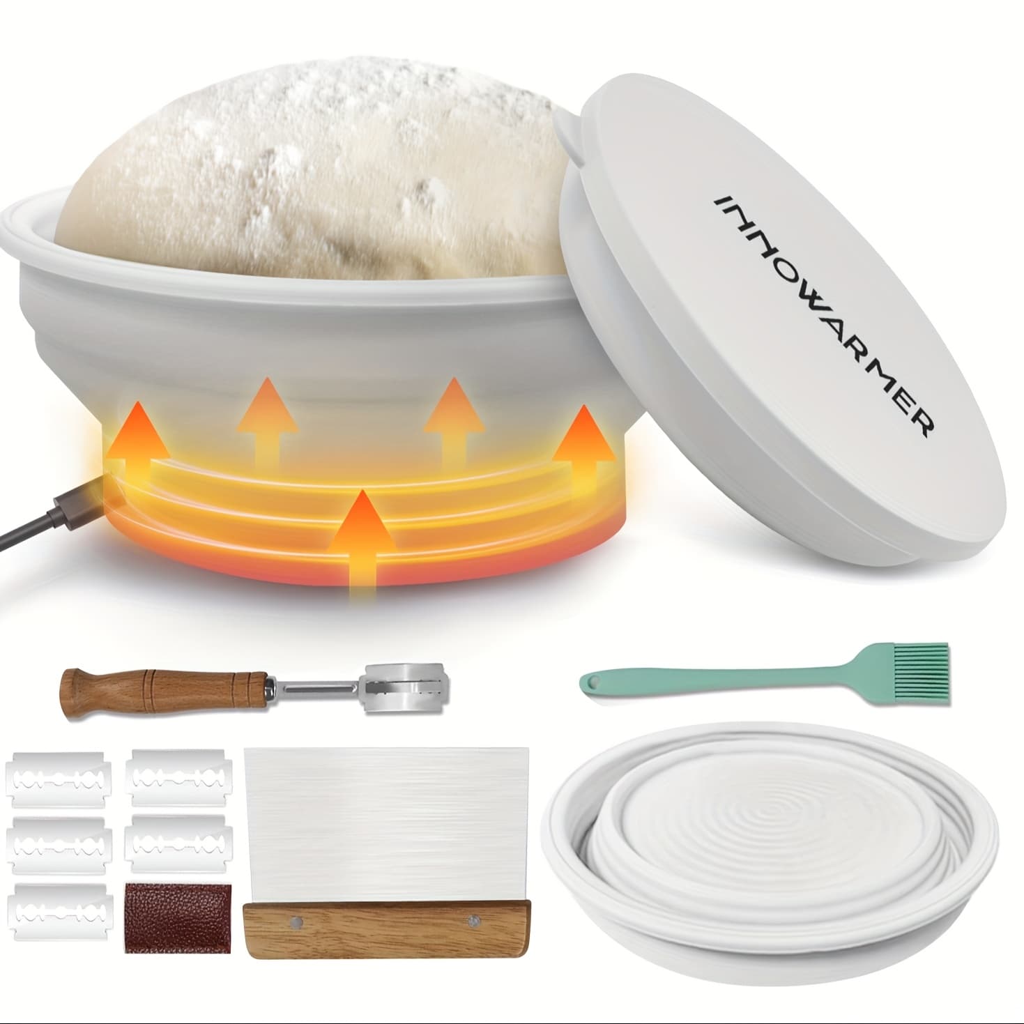 TEMU Bread Proofing Basket, Electric Heating Sourdough Bread Baking Supplies, Round 9 Inch Sourdough Starter Kit, Proofing Basket For Bread Baking, Bread Making Supplies Tools