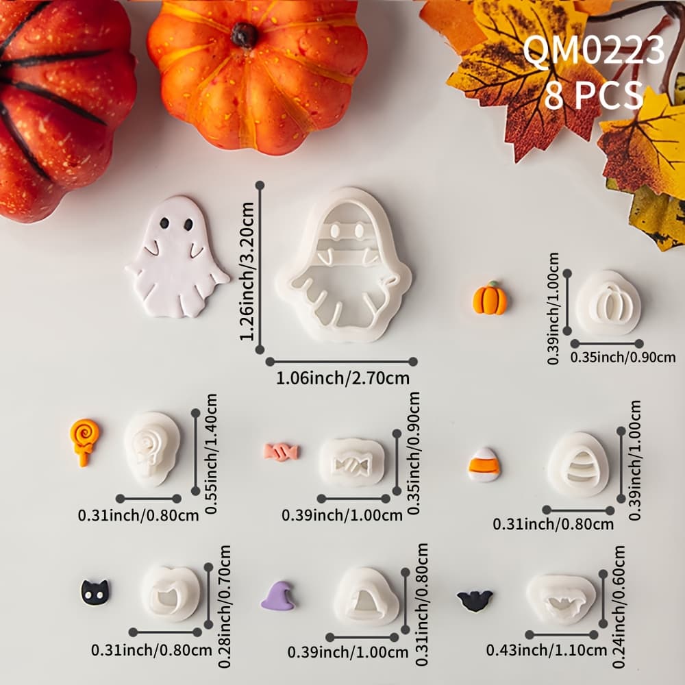 TEMU Set Of 8 Halloween-themed Cartoon Mini Decorations, Soft Clay Earrings, And Tool Kit