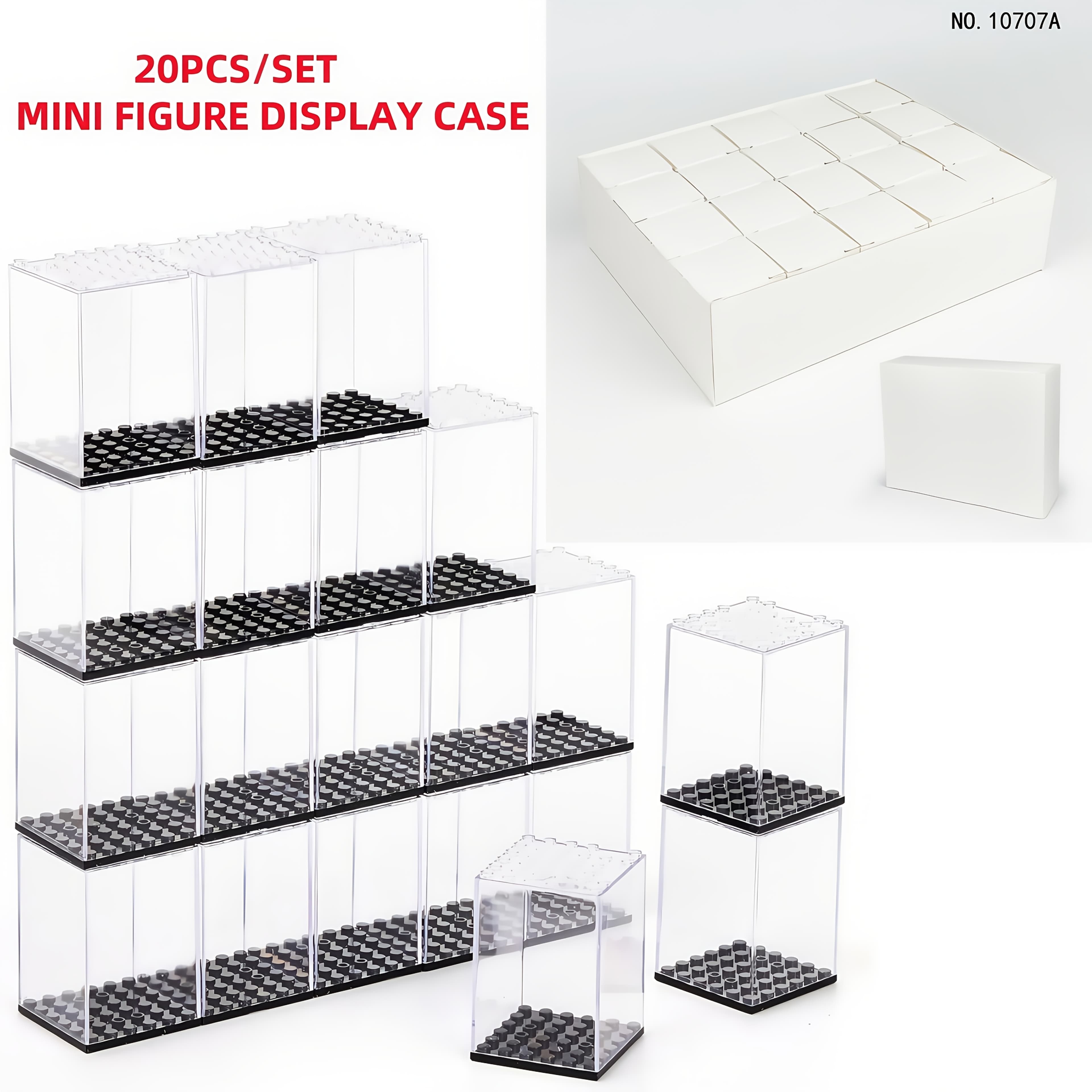 TEMU 20pcs Minifigure Display Case Set - Clear Acrylic Stackable Storage Boxes For Action Figures, Collectibles & Building Blocks (2.7×1.9×1.9 Inch) - Small Toy Organizer With Dustproof Design