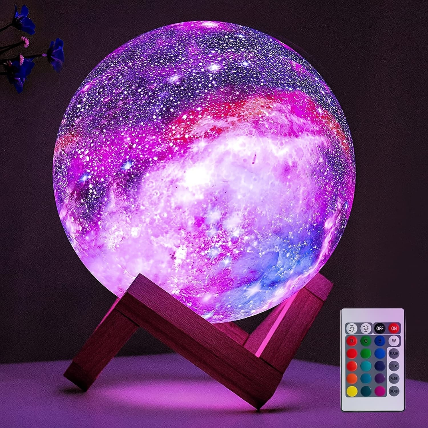 TEMU Moon Lamp Night Light Lamp 16 Colors Moon Lamp With Wooden Stand, Remote Control Usb Plug-in Perfect Birthday Gift For Lovers Men And Women (5.9 Inches)