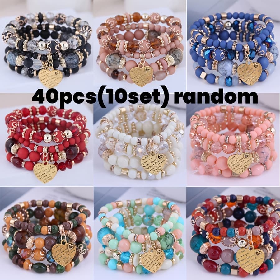 TEMU 16/24/40pcs Random Bohemian Multilayer Bead Bracelet Peach Heart Pendant Vintage Couple Bracelet Handmade, Valentine's Day Gift For Women
