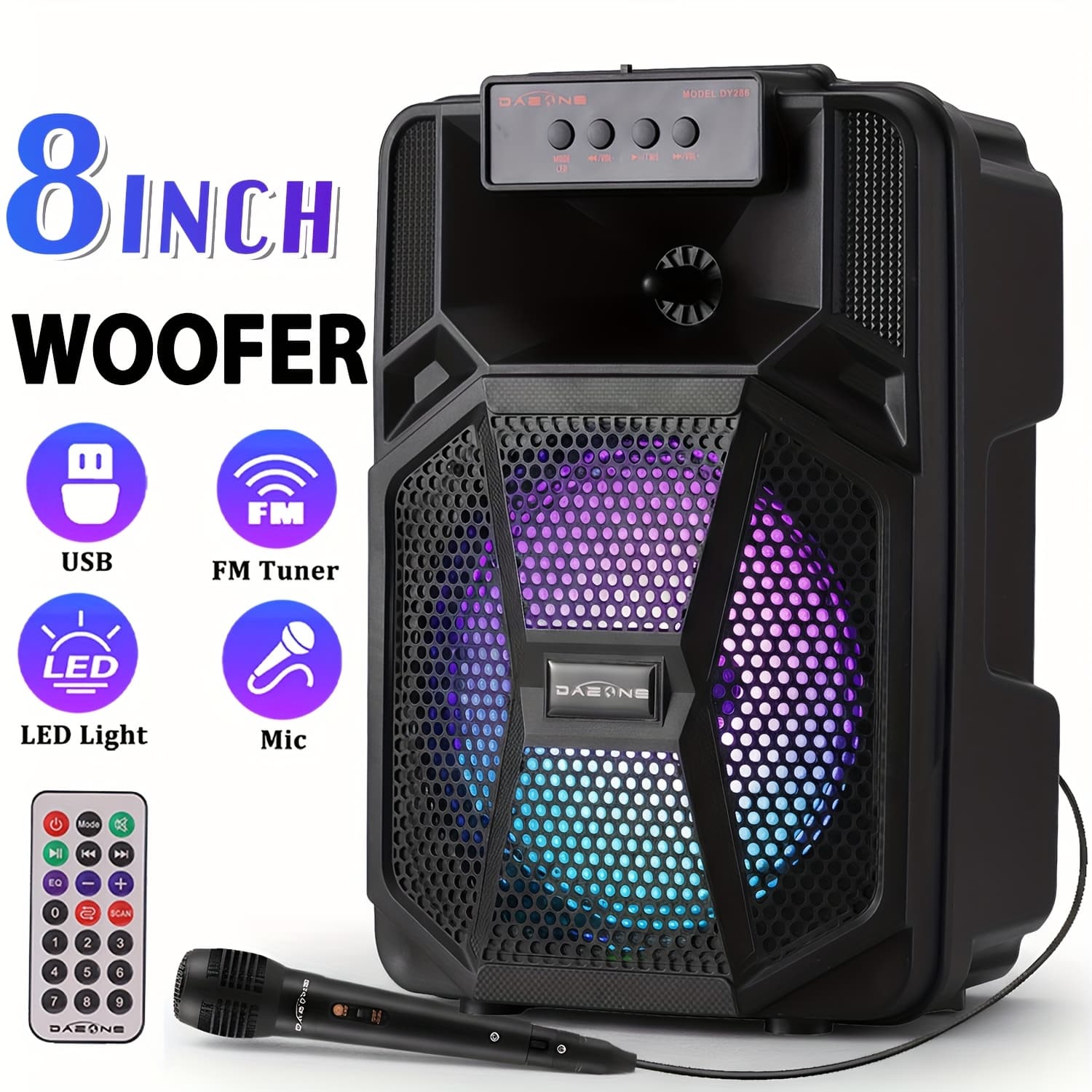 TEMU 3000w Bt Connection Pa Speaker With Dual 6.5inch Woofers - Wireless Karaoke Machine, Fm Radio, Party Lights & Wired Mic - Deal For Party Events
