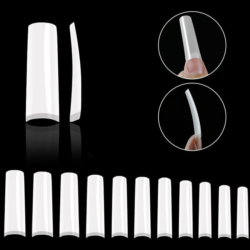 TEMU Shell Acrylic Fake Nails Long Square 550pcs Set, Pre-made Half-cover Press-on Nail Tips, Suitable For Full-coverage Acrylic Fake Nails, Home , 11 Sizes