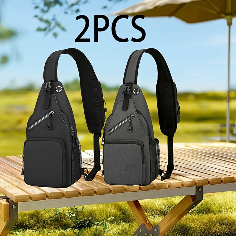 TEMU 2pcs Sling Bag Lightweight Crossbody Sling Backpack For Women Men Large Shoulder Chest Bag For Hiking Traveling(dark Grey+light Grey)