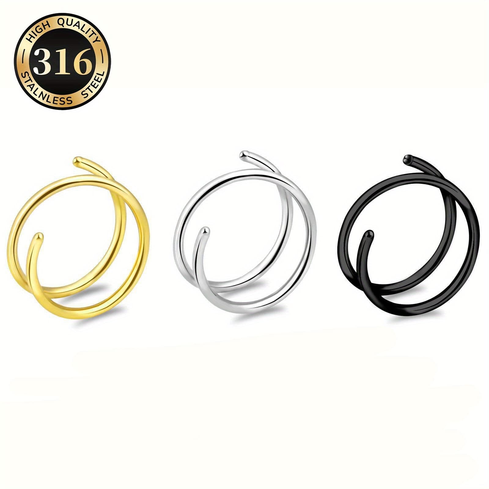 TEMU 3pcs Steel Women's Fashion Nose Jewelry, Spiral Nose Ring, High-end, Sweet, Suitable For Club And Party Occasions, Suitable For All Women, Hypoallergenic