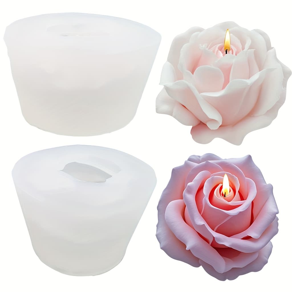 TEMU 2pcs 3d Romantic Rose Flower Candle Mold Set, Silicone Resin Molds For Diy Handmade Aromatherapy Candle Making, Resin Casting, Plaster Crafts, Soap, Home Decor, Valentine's Day Gift Making