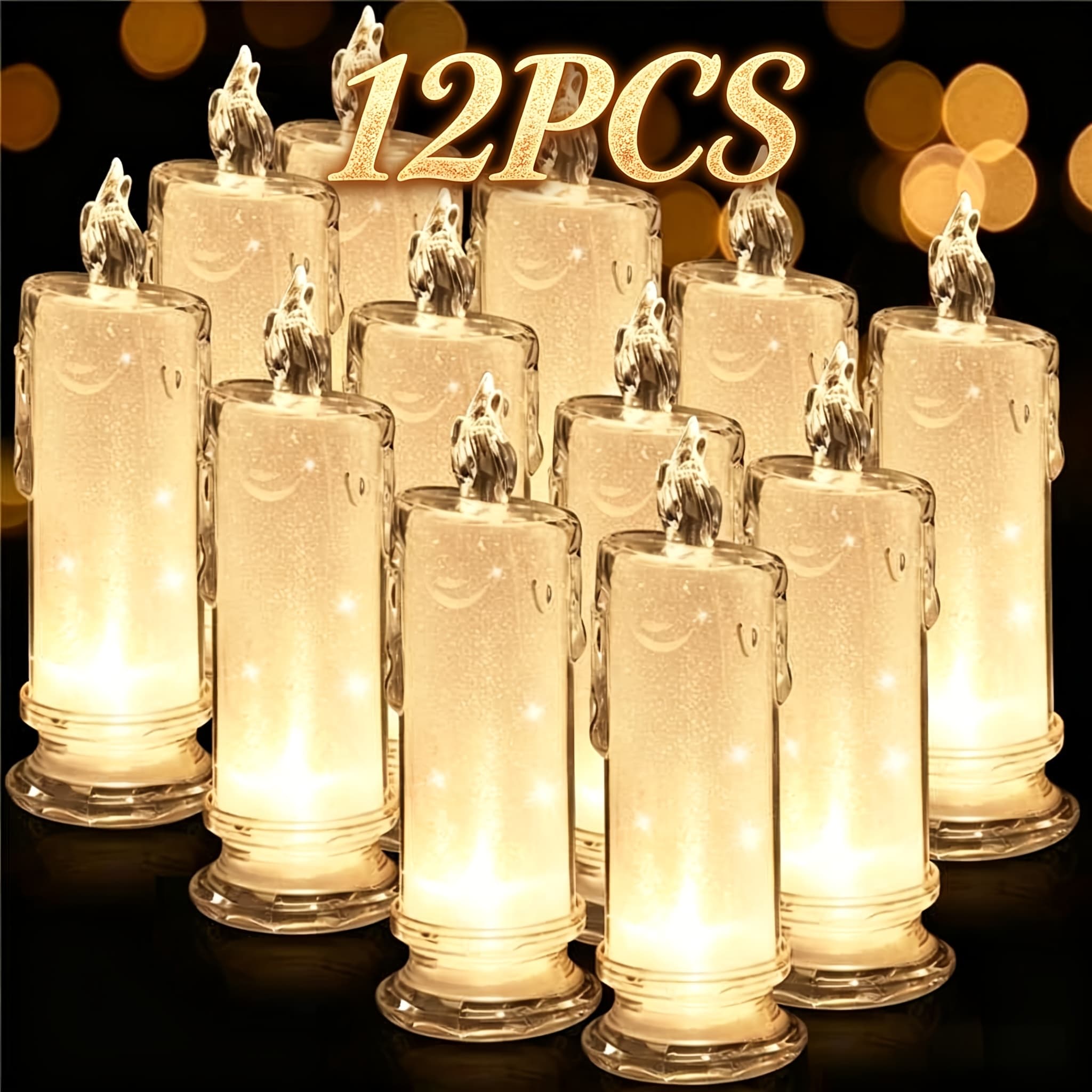 TEMU 12/9pcs Flameless Column Fake Candles With Batteries, Lighting, Warm White Light, Warm Atmosphere Light, Suitable For Festival Wedding, Party, Fireplace Decoration, Universal In All