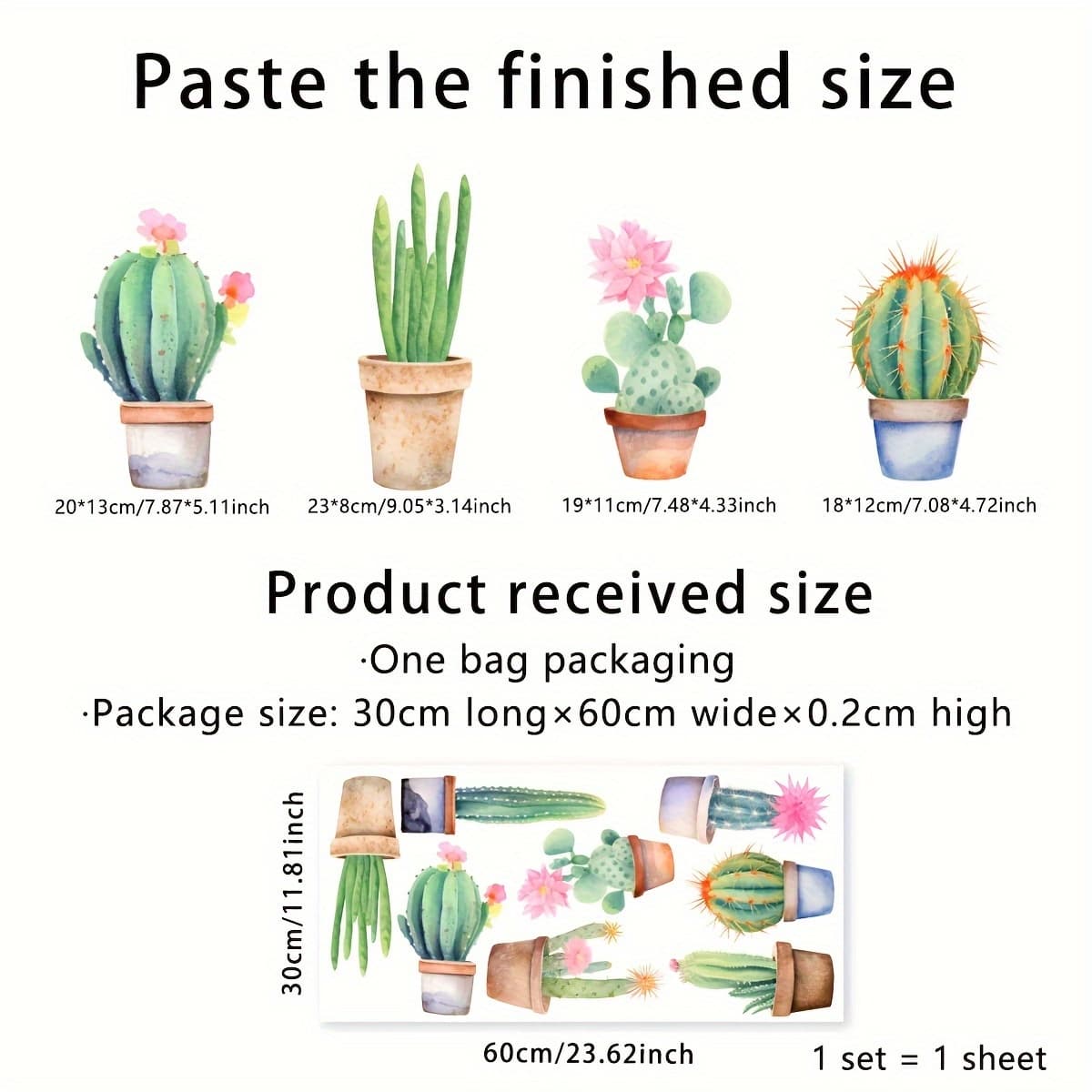 TEMU A Cactus Plant Potted Electrostatic Glass Sticker, Double-sided Printed Window Glass Decorative Sticker