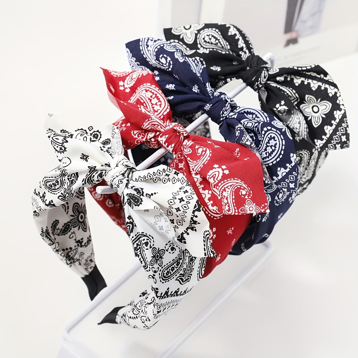 TEMU A Set Of 4pcs, Women's Paisley Fabric Bow Wide-brimmed Hair Accessory Headbands, Fashionable Bohemian Style, Suitable For Daily Use