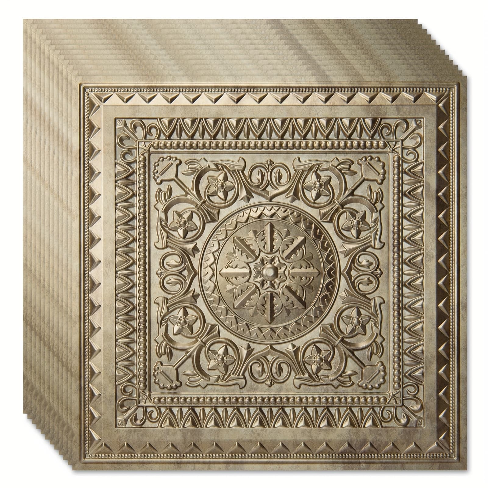 TEMU Art3dwallpanels Pvc Ceiling Or Wall Panels, Antique Golden Color , 12 Panels Per Box, 24" X 24" Each Panel, Cover 48 .