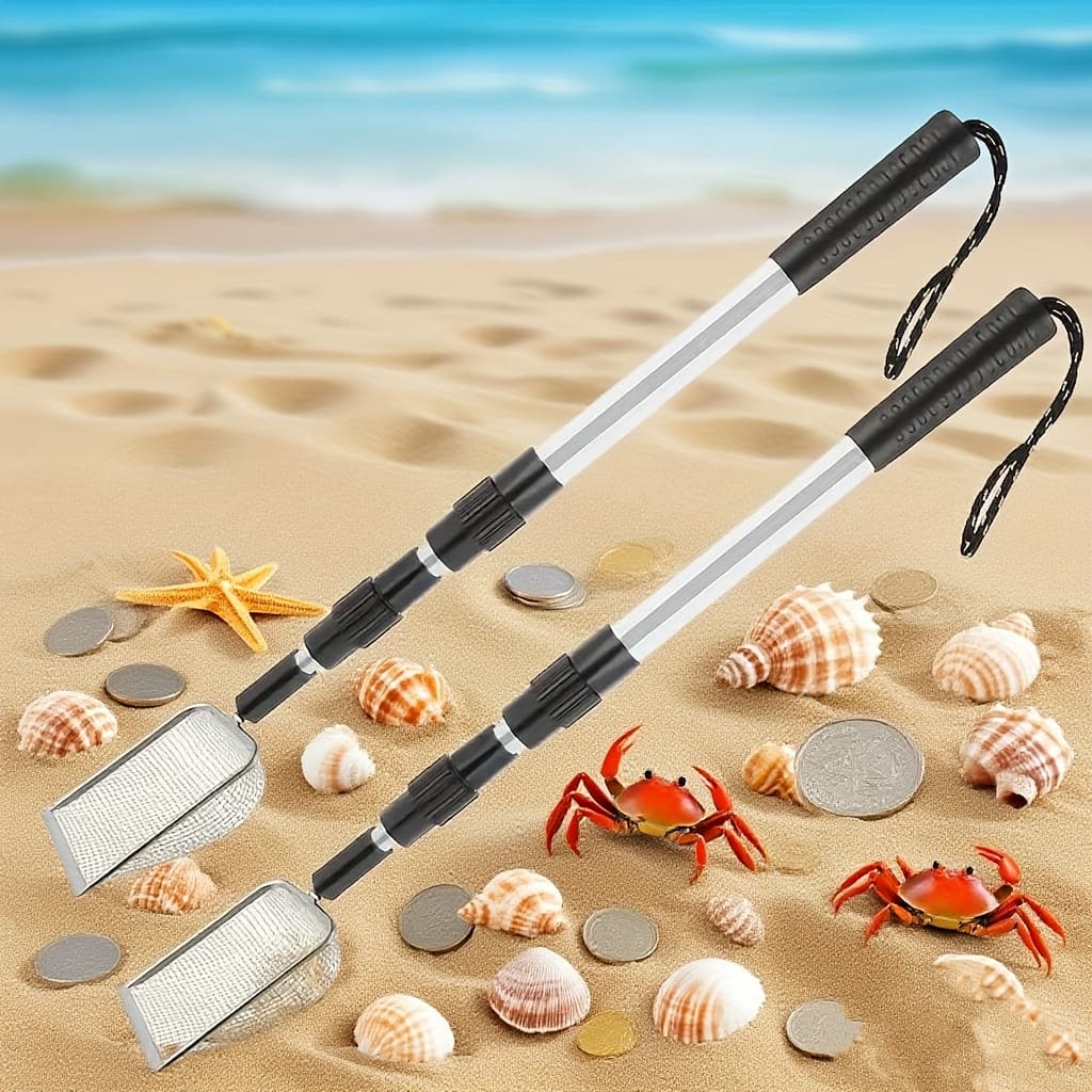 TEMU 1/2pcs Stainless Steel Retractable Beach Sifter Scoop, Suitable For , , Conch Collecting, Beach Combing, Can Be Used For Cleaning Cat Litter, A No-bend Cat