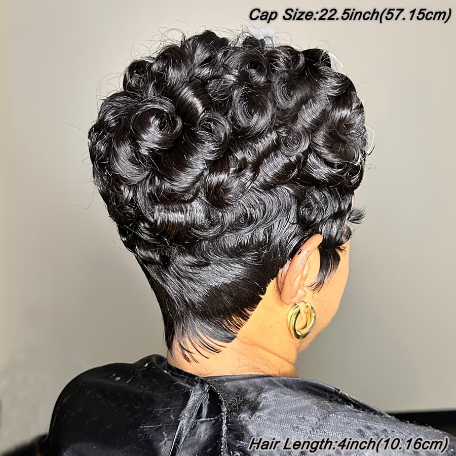 TEMU Glueless None Lace Curly Human Hair Wig Suitable For Women - 6" Short Loose Wave Cut With , Volume, Low-maintenance Casual Attire, Ideal & Christmas Gift (no Glue Required)