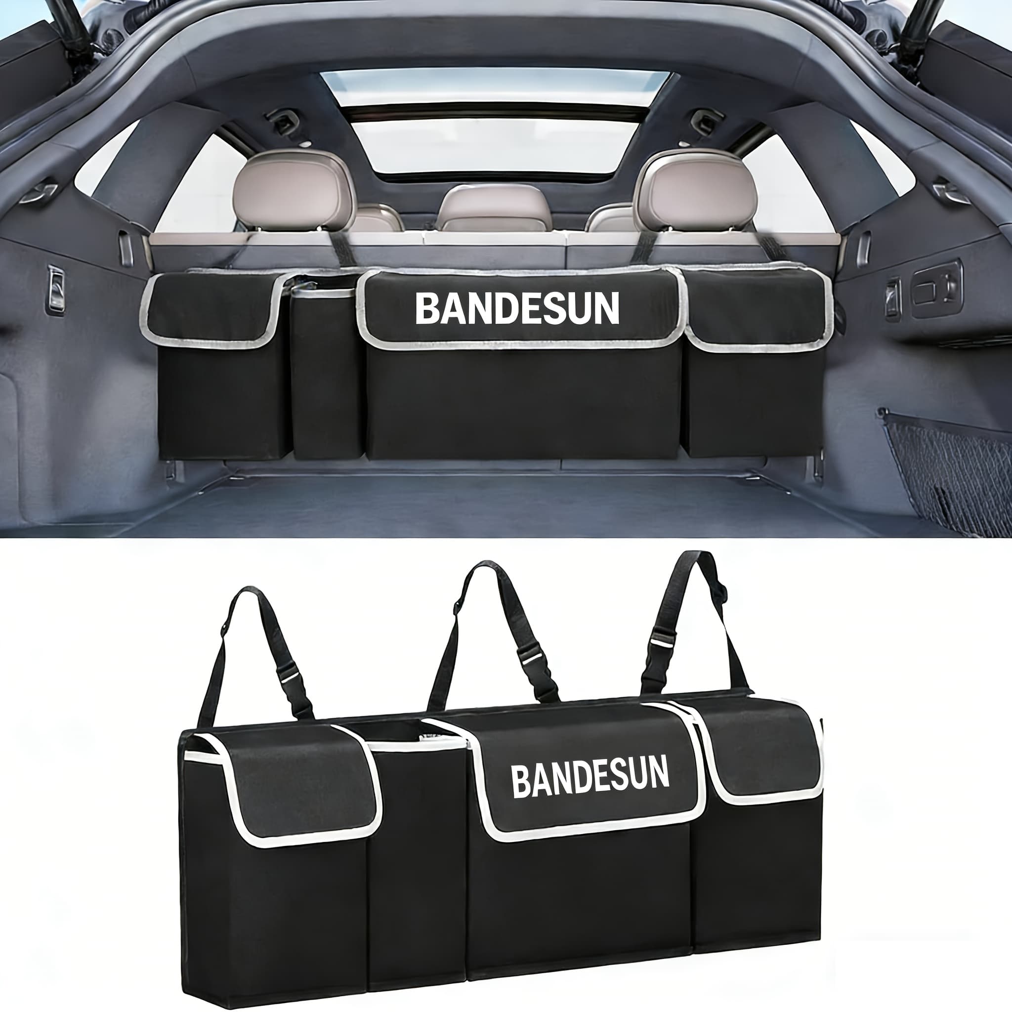 TEMU Rear Seat Hanging Storage Bag, Car Trunk Organization And Storage For Suv, Truck, Mpv, Foldable Cargo Storage Bag With 4 Pockets, More Storage Space For Suv
