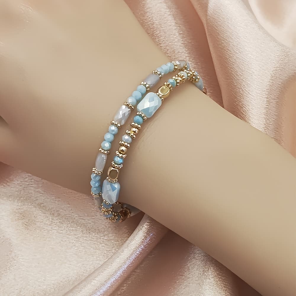 TEMU A Pair Of Bohemian-style Multi- Rectangular Glass Bead Bracelets, Trendy And Simple, Perfect For Gifting To A Girlfriend For Everyday Wear.
