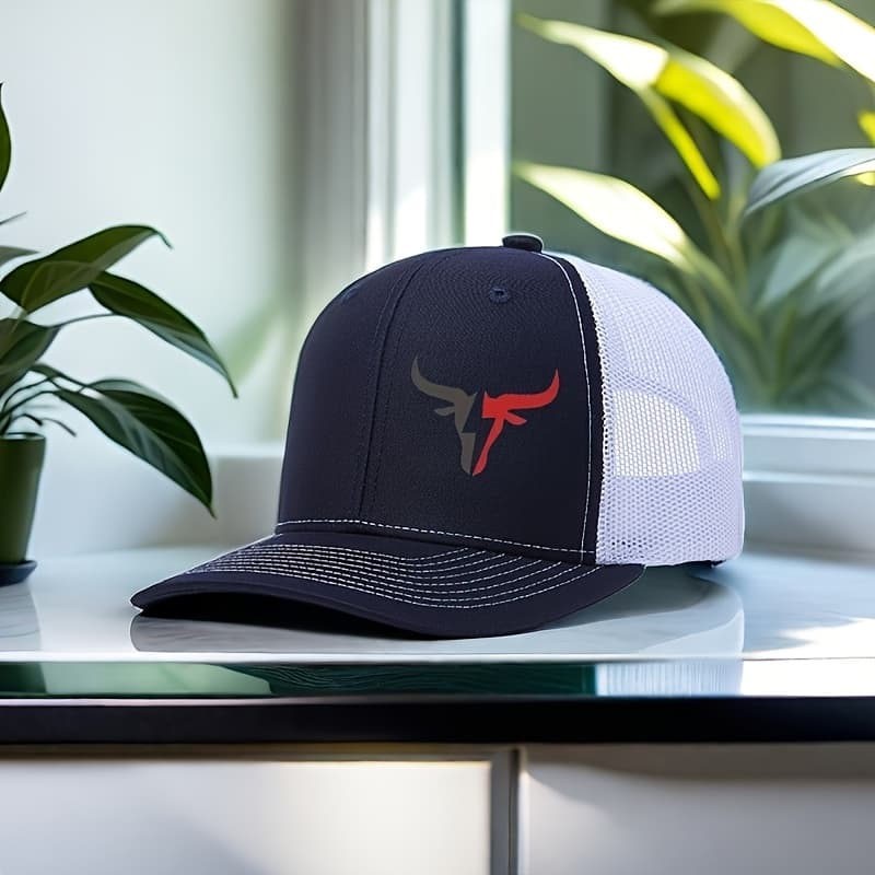 TEMU Restzone Adjustable Print Baseball With Bull Horns - Lightweight Breathable Mesh Back Hat, Upf For Outdoor Fishing, Hunting, Casual Wear - Bull Horns & Design, Options