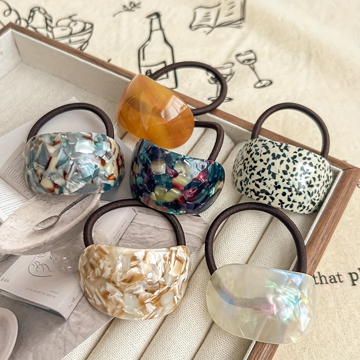 TEMU 6pcs Decorative Hair Ties, Hair Cuffs For Ponytails Ponytail Cuff, Acrylic Semi-arc Ponytail Holders Elastics Hair Bands Ropes Ponytail Hair Accessories For Women