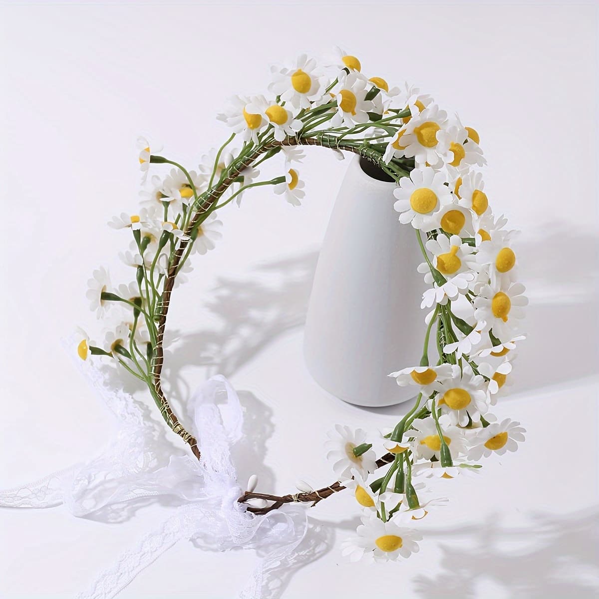 TEMU 1pc White Daisy Tie Headband, Suitable For Parties, , Festivals, And Beach Weddings