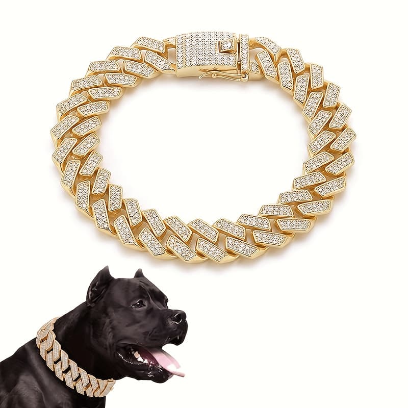 TEMU 1pc Luxury Dog Cuban Chain Necklace Adjustable Dog Collar Chain Necklace 14mm Wide For Small To Large Dogs And Cats Glitter Pet Accessories Jewelry Gifts High Quality Accessories