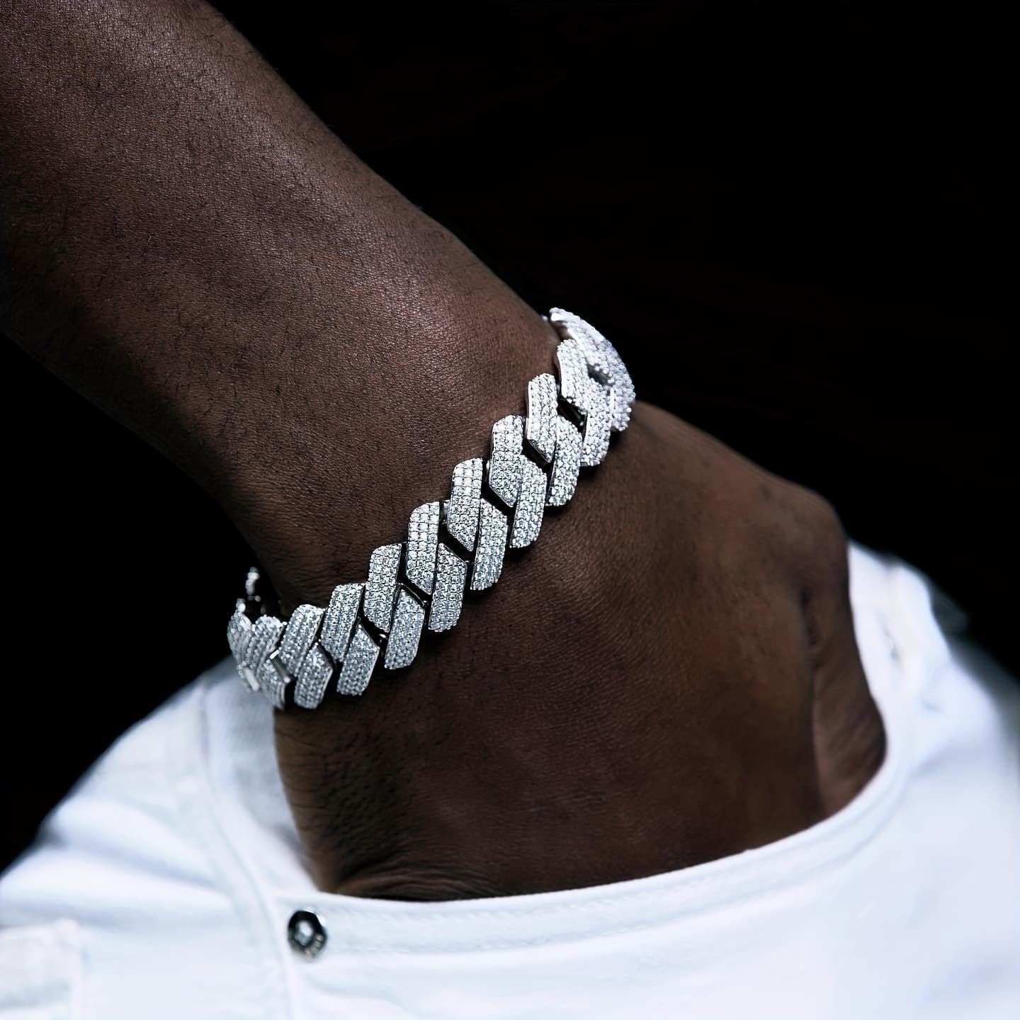 TEMU 1pc 20mm Men's Bracelet Iced Prong Cuban Chain Men's Luxury Miami Cuban Link Golden Bracelet Iced Micro Pave Cz Chain Hip Hop Fashion Jewelry For Unisex
