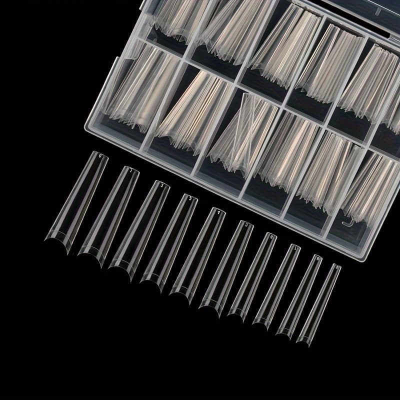 TEMU Nail Tip French Square Ultra-long Coffin Half Cover Ultra-long Women's Ultra-long Nail Tips 240pcs/box Transparent Natural