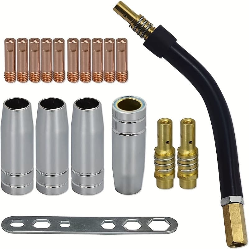 TEMU Mb15 15ak Contact Tip.035" 0.9mm M6 & Tips Holder Difuser & Shield Cup & Torch Neck For Mb15 15ak Mig Welding Torch 18pcs