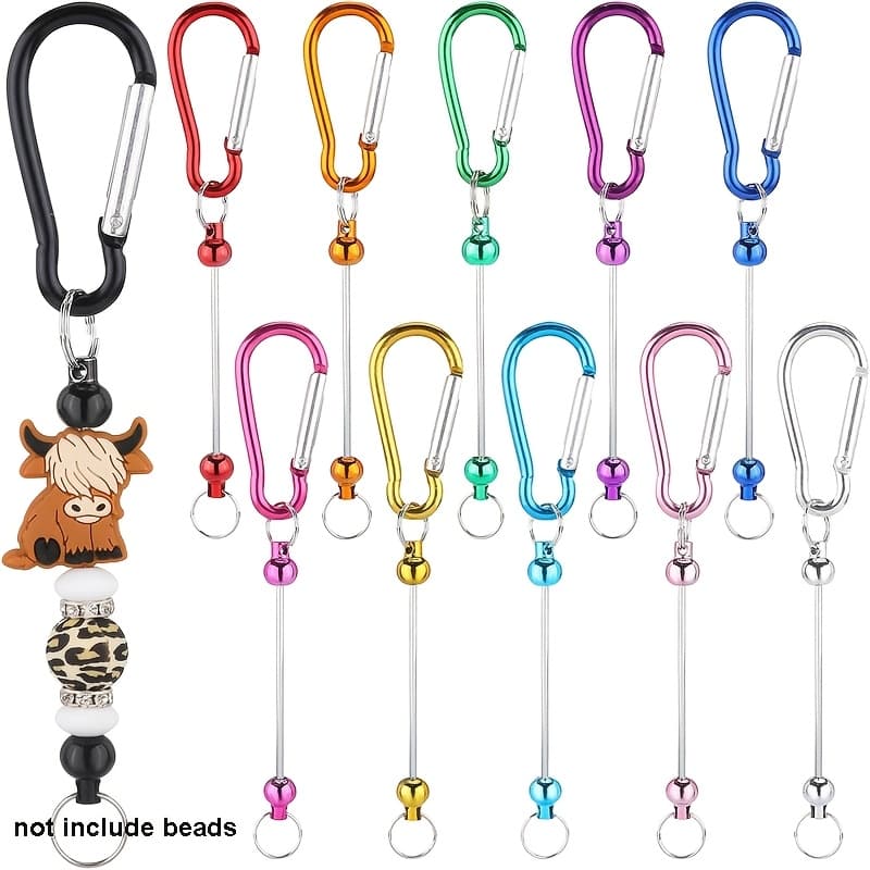 TEMU Set Of 11 Vibrant Beaded Keychains Featuring D-shaped Locks, Metal Hooks, And Versatile Beaded Pendants For Jewelry Crafting