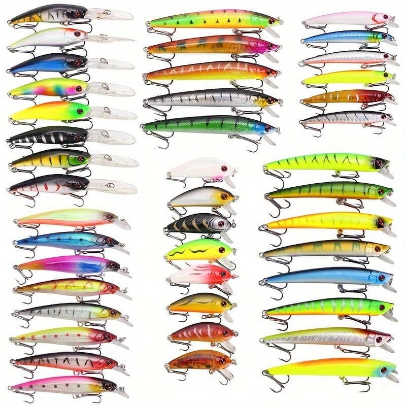 TEMU 43pcs Minnow Fishing Lures Set - Durable Plastic Crank Baits For Freshwater And Saltwater Angling