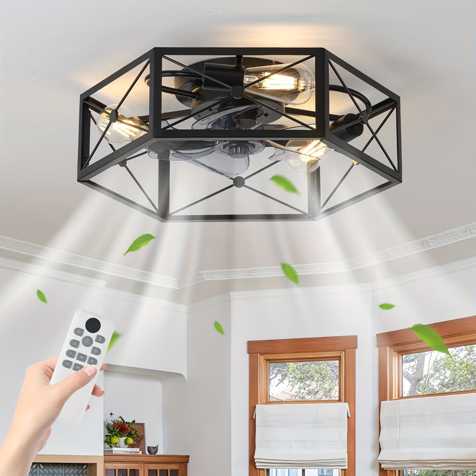TEMU 20inch Modern Led Ceiling Fan With Adjustable Light (3000k-6500k) Embedded Installation Design Reversible Airflow For -ideal For Office, Study, Bedroom, And Indoor Spaces, Ceiling Fan Light