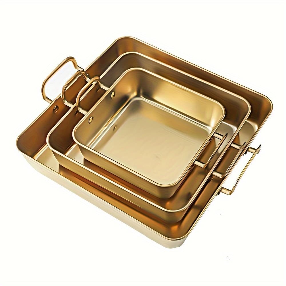 TEMU 3pcs Set, Two-ear Saucercake Pan Square Baking Pan Casserole Baking Pan Baking Pan Cookie Pan Baking Stainless Steel Mousse