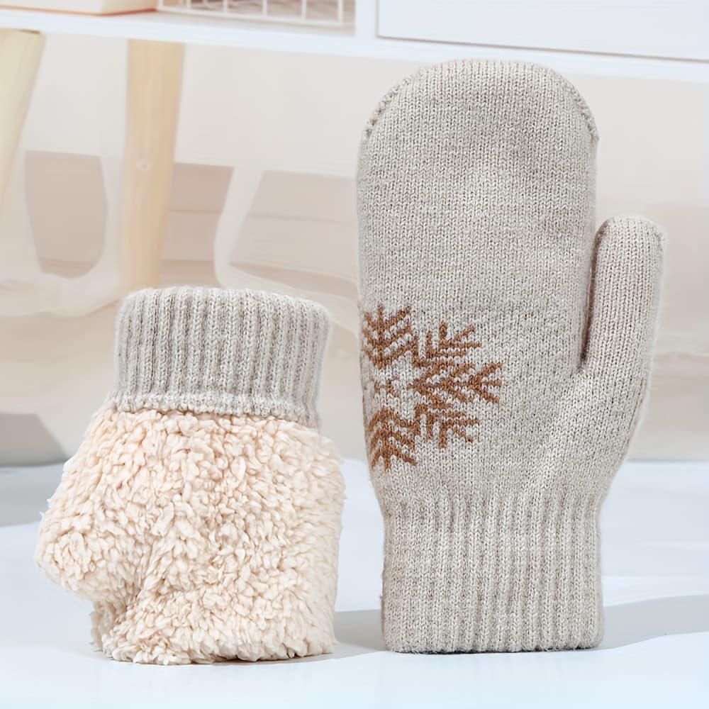 TEMU Winter New Yarn Snowflake And Velvet Thick Gloves For Women, Autumn And Winter Warm Gloves Wholesale Christmas Gloves Cycling Outdoor Velvet Gloves Double-layer Men' Resistant Gloves