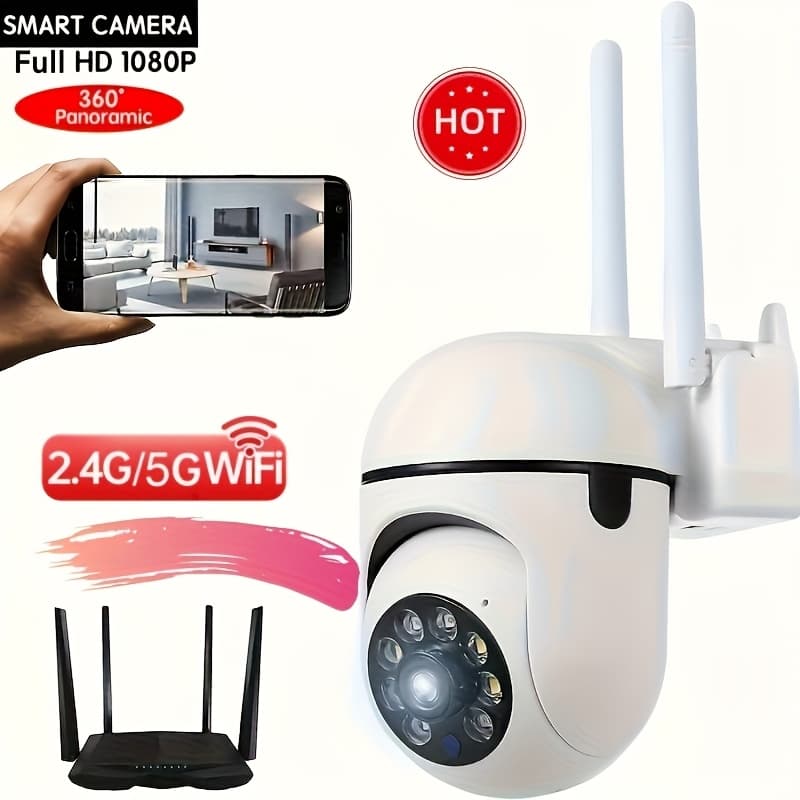 TEMU 1080p Surveillance Camera, Dual Band, Ptz Auto Tracking, Motion Detection, Wifi Cam Audio Hd Color Night Vision Security System Baby Monitor 5ghz, 360° Pan&tilt Rotation Cloud&card Storage