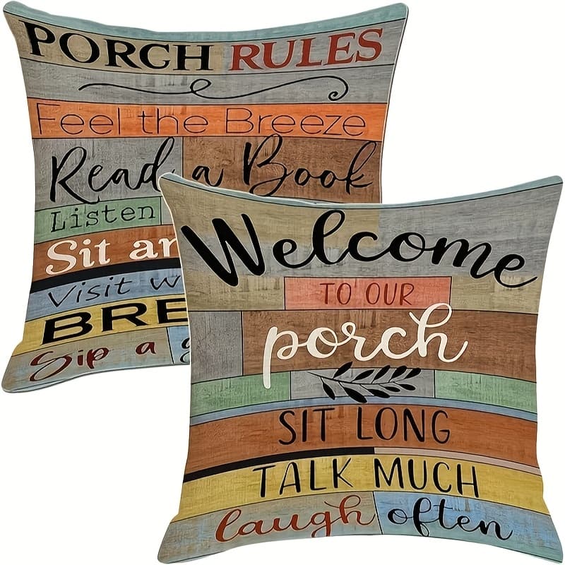 TEMU 2pcs Coastal Stripe Outdoor Pillowcase 18x18inch, Welcome To Our Porch Throw Pillowcase Square Linen Sofa Pillowcase