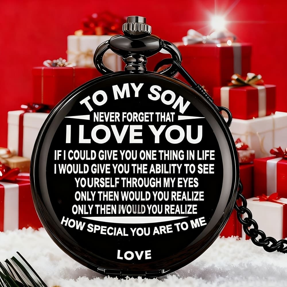 TEMU To My Son Quartz Pocket Watch I Love You Clock Birthday Christmas Gifts