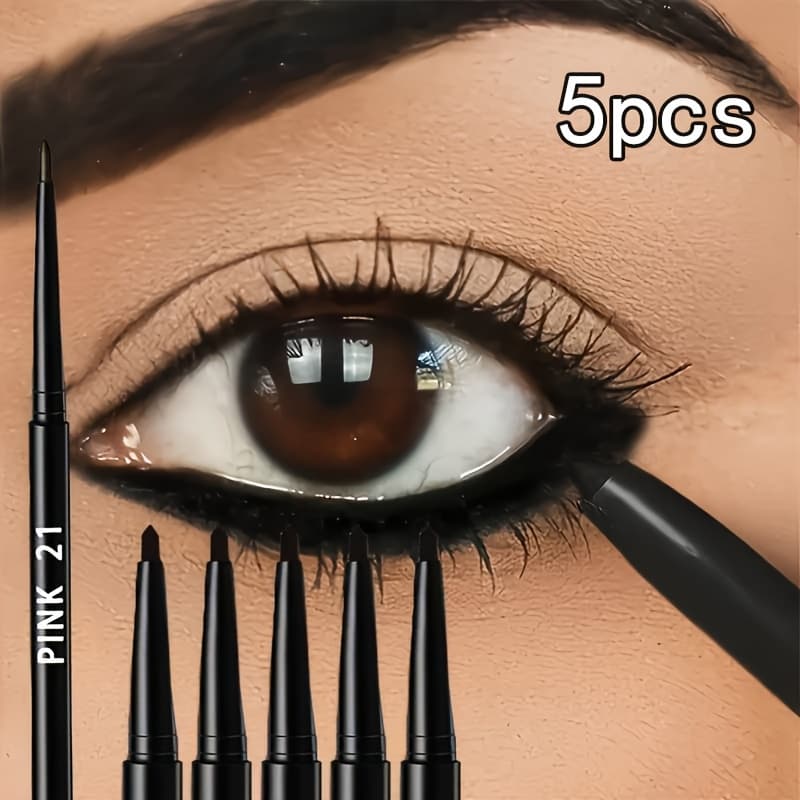 TEMU 5pcs Waterproof & Sweatproof Black Eyeliner Pencils - Long-lasting, For Makeup, Formula For Perfect Wings, Valentine' Day Gift, Christmas Gifts