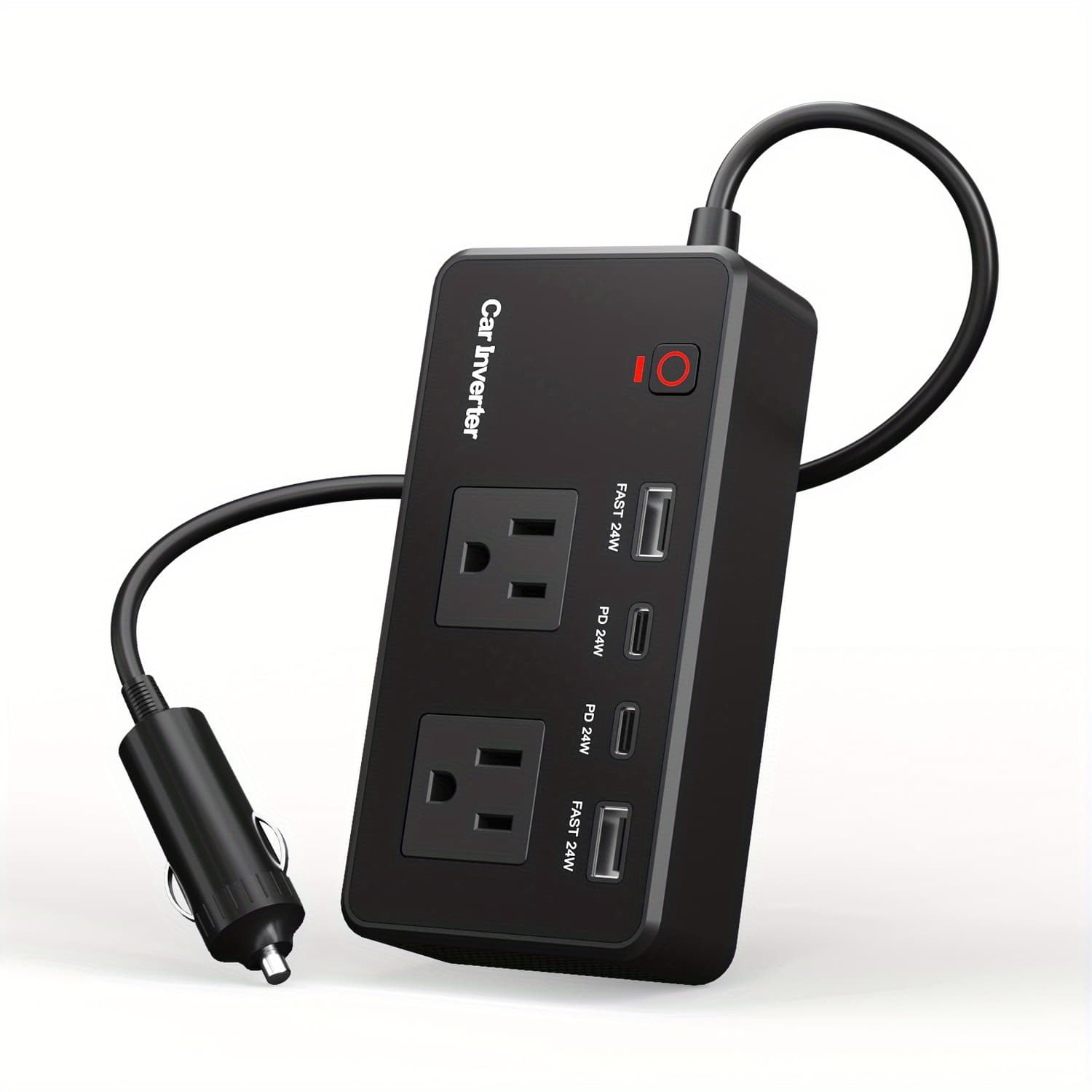 TEMU 200w Car Inverter, 12v To 110v Ac Inverter, Car Inverter Charger With Pd 24w/ Qc 24w , Power Inverter For Vehicles, Car Office Working, Camping, Road Trip, Without Battery