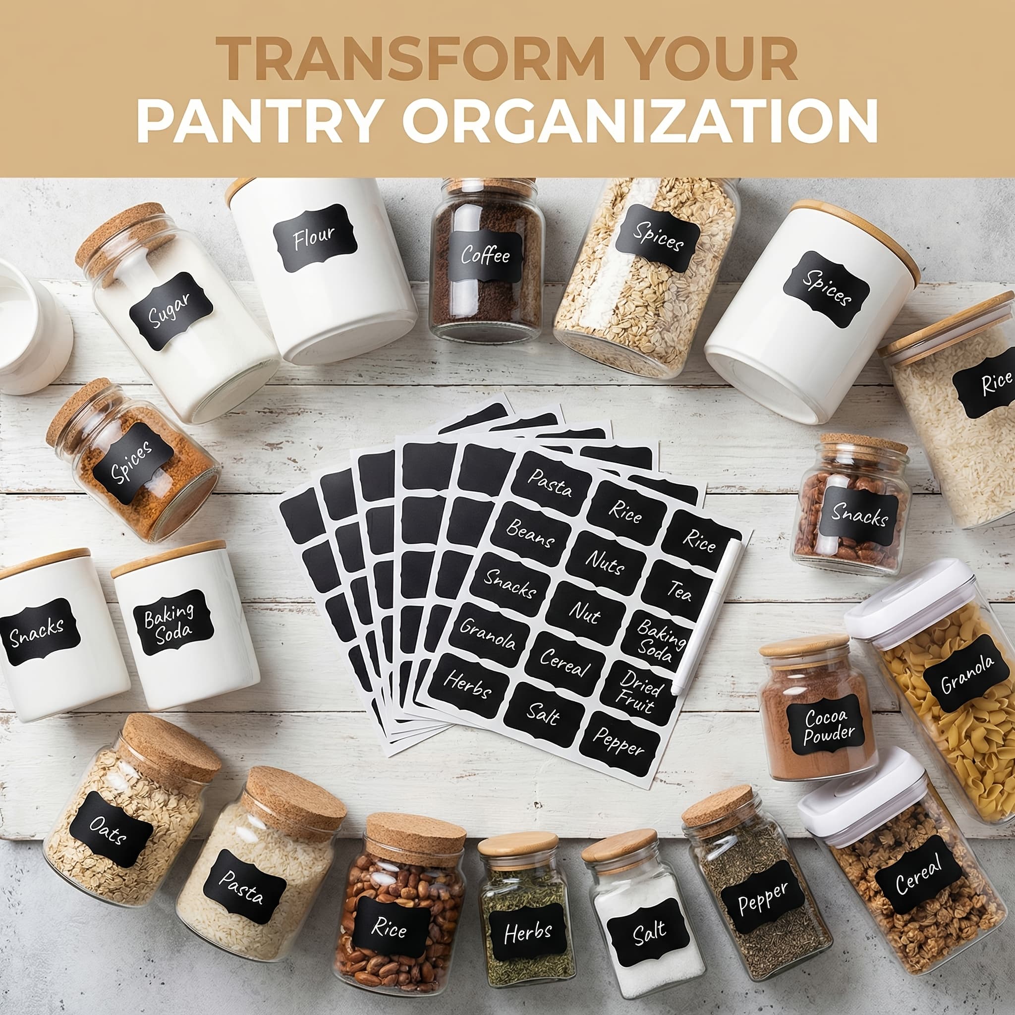 TEMU 37pcs Reusable Pvc Label Stickers Set With Erasable Pen - Self-adhesive Glue-free Food Stickers For Spice Jars, Pantry Storage, Containers & Date Marking - Kitchen Organization Additions