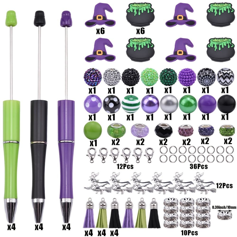 TEMU 12-piece Halloween Witch Hat Jar Bead Tassel Pendant Ballpoint Pen Set