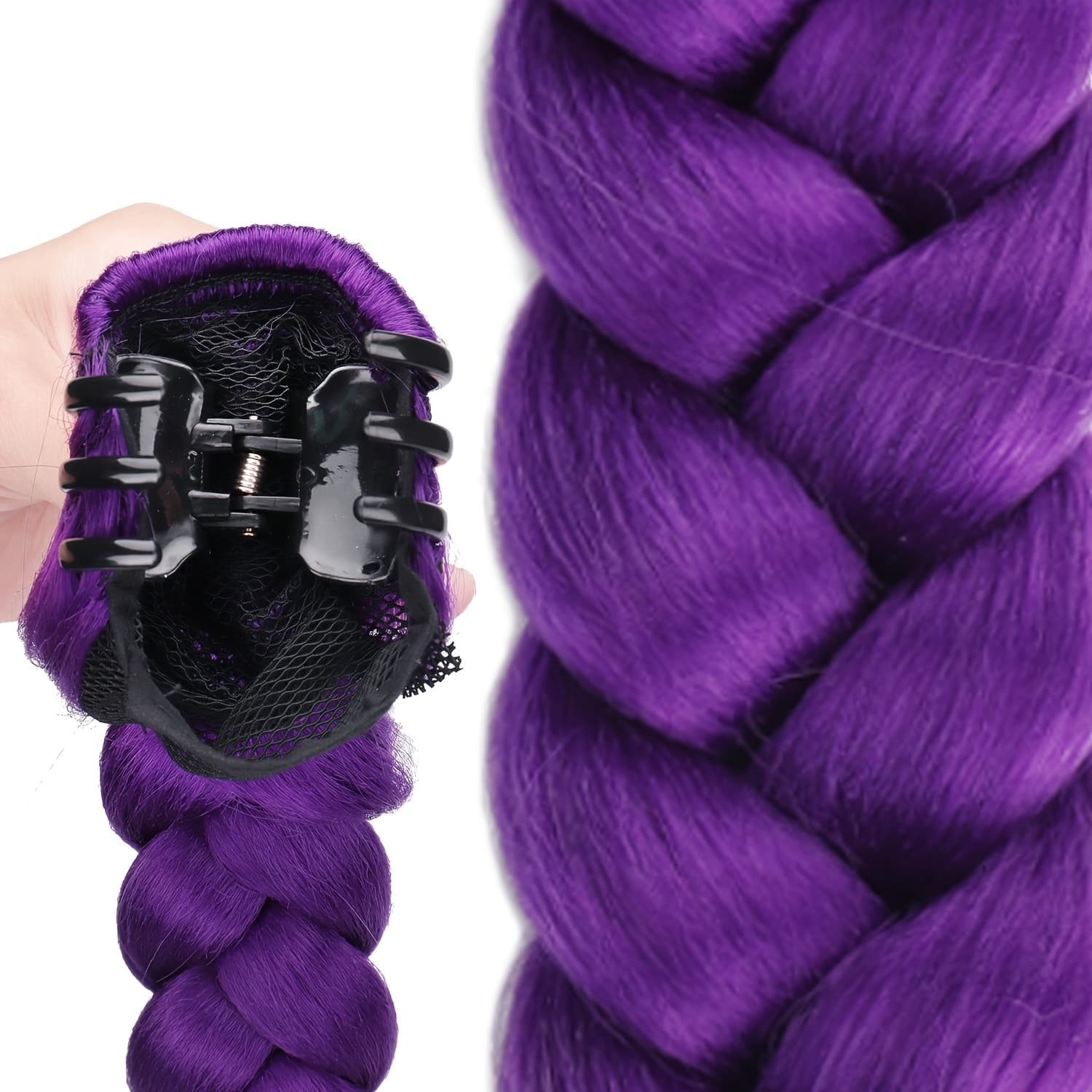 TEMU Purple Braided Clip-on Ponytail Hair Extension For Women, In . This Heat-resistant And Durable Wig Is Perfect For Braids, Ponytails, Parties, And Everyday Cosplay