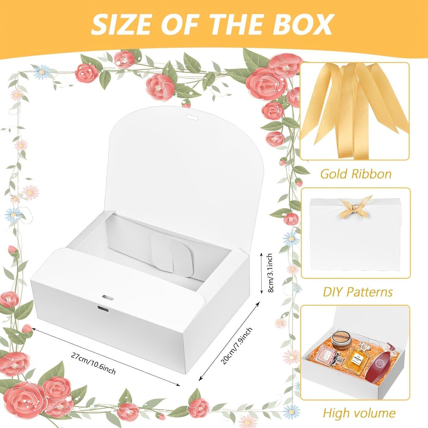 TEMU 6pack Gift Boxes With Lids, 10.6x7.8x3.1inches Paper Gift Box With Ribbon, Bridesmaid Proposal Box For Wedding, Packaging, Present, Birthday