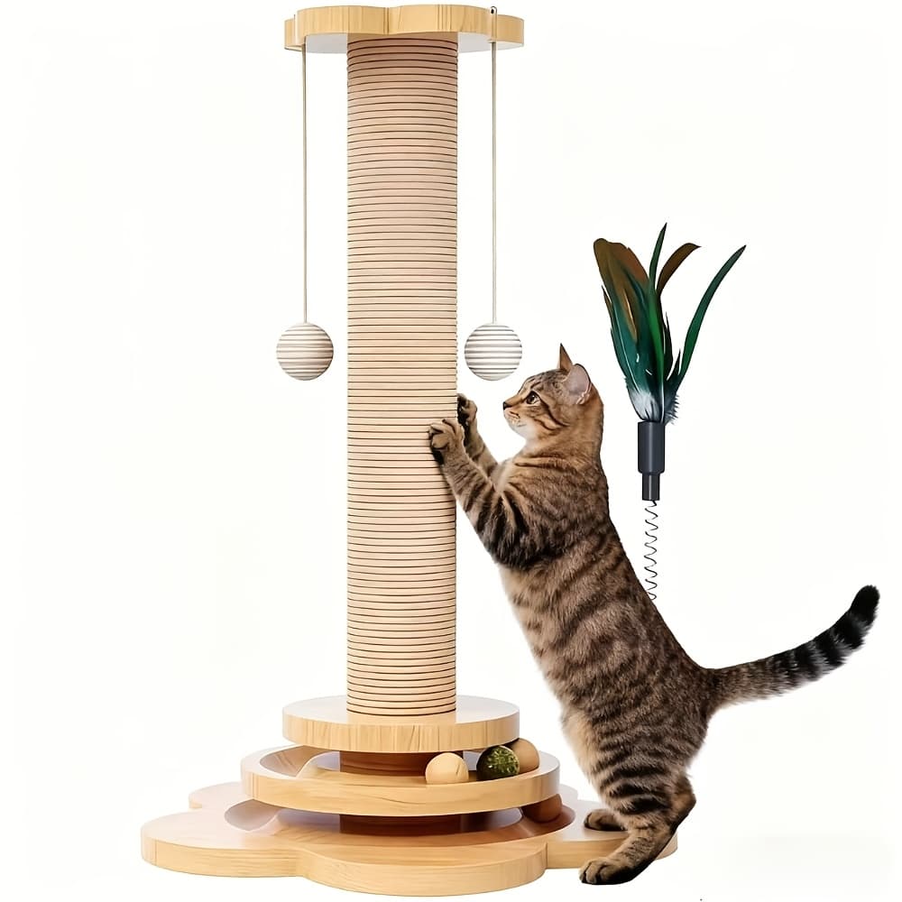 TEMU 18.1 Inch Sisal Cat Scratching Post With Hanging Ball, Cat Turntable Toy Interactive Ball For Kittens Cats