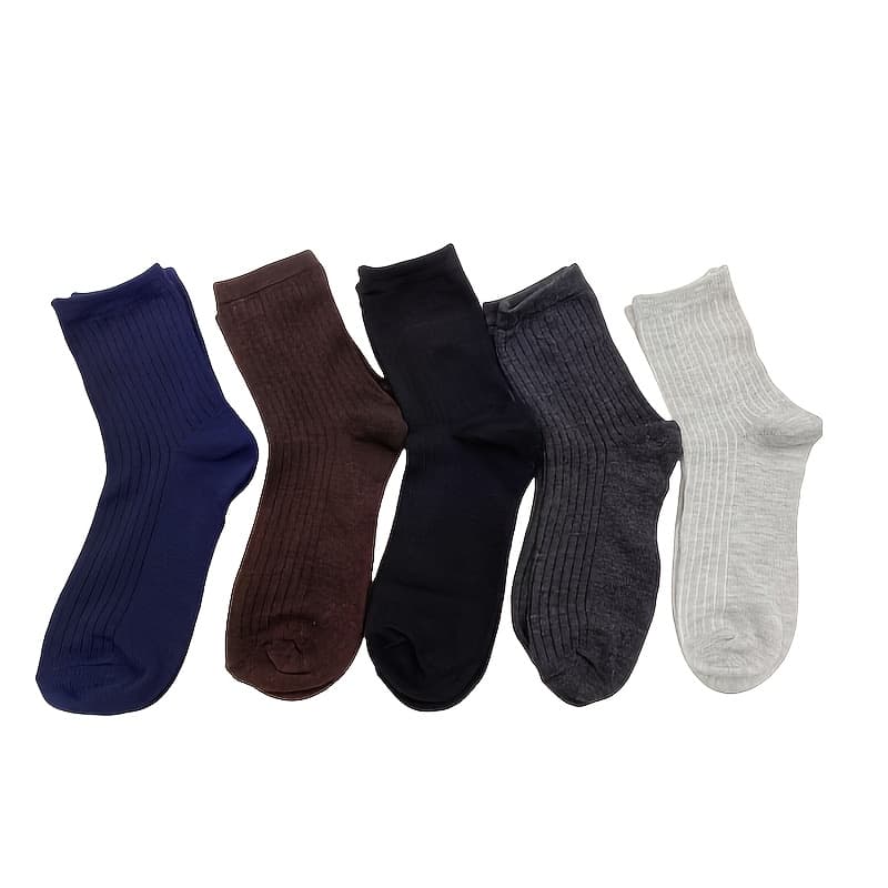 TEMU 5-pair Men' Color Crew Socks, Sweat-absorbent And Breathable, Suitable For All , Business Socks, Sports Socks, Unisex Asian Sizes