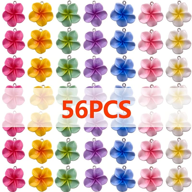 TEMU [ 56pcs Set ] Elegant And Colorful Windmill Flower Pendant - Resin Decoration, Suitable For , Necklaces, Earrings, Keychains And Other Enthusiasts As Accessories