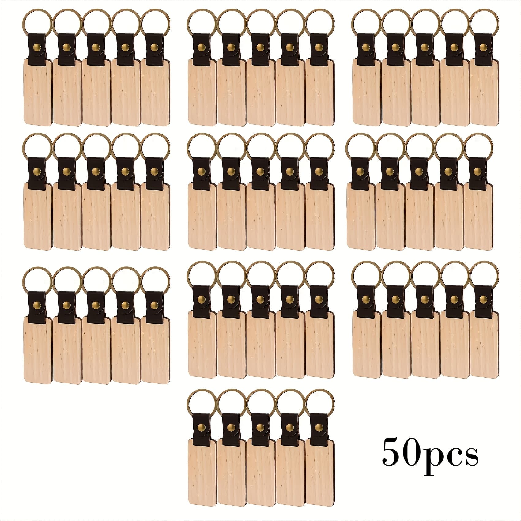 TEMU 50pcs Pack Dofiki Blank Wooden Keychains - Wooden Keyrings Suitable For Diy Crafts, Laser Engraving, Key Tags, Izable Items, Events, Gifts (cost- Bulk)