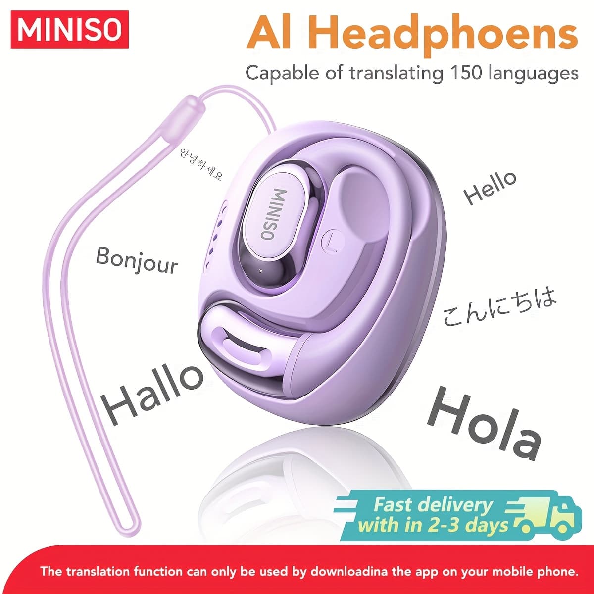 TEMU Miniso Ms156 Ows Ai Translation Wireless Earphones, Support 150 Languages Real Time Translation Support Phone Calls Headphones & Meeting Earbuds